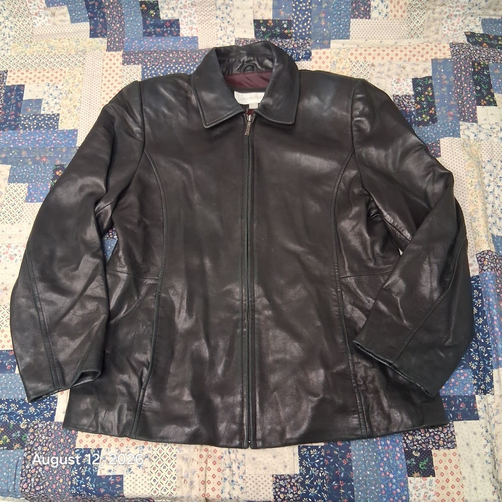 Vintage Liz Claiborne Genuine Leather Jacket Womens Black Full Zip Tailored Y2K